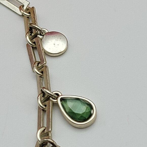 Lucky Brand Silver Tone Green Teardrop Crystal Charm Bracelet/Anklet 9" Adj. - Picture 5 of 8